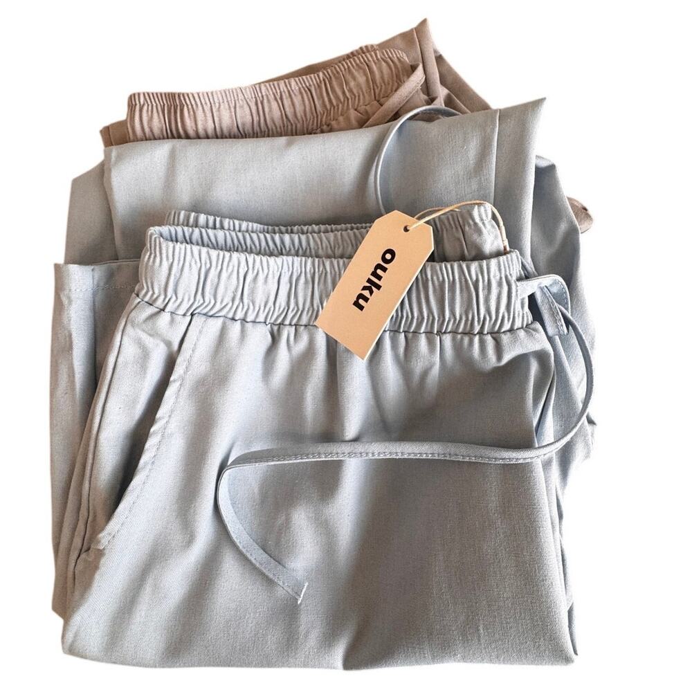 NWT OUKU Men’s Cotton Linen Blend Lounge Pants (2) pair - Gray/Blue Size 2XL